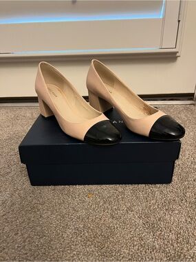 Cole Haan Two-Tone Nude and Black Block Heel Pumps